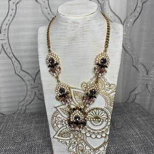 Statement Necklace - Gold, Pink, Gray and Black Stones.